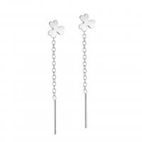 Sterling Silver Thread Through Earrings, 925 Sterling Silver, Three Leaf Clover, plated, fashion jewelry & for woman 35mm 