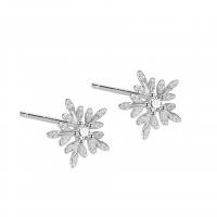 Sterling Silver Stud Earring, 925 Sterling Silver, Snowflake, plated, for woman & with rhinestone 