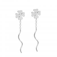 Sterling Silver Thread Through Earrings, 925 Sterling Silver, Four Leaf Clover, plated, fashion jewelry & for woman 35mm 