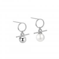 Sterling Silver Pearl Drop Earring, 925 Sterling Silver, with Shell Pearl, plated, fashion jewelry & for woman 13.5mm 