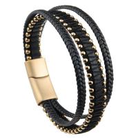 Microfiber PU Bracelet, with 316L Stainless Steel, Vacuum Plating & for man 