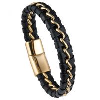 Microfiber PU Bracelet, with 316L Stainless Steel, Vacuum Plating & for man 