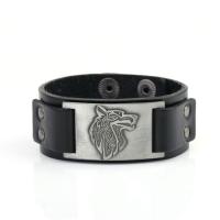 Leatheroid Cord Bracelets, Leather, with Zinc Alloy, Wolf, plated, fashion jewelry & Unisex 