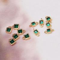 Cubic Zirconia Brass Pendants, Square, 18K gold plated & micro pave cubic zirconia, green 