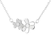 Rhinestone Brass Necklace, Three Leaf Clover, plated, for woman & with rhinestone Approx 6.5 Inch 