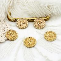Brass Jewelry Pendants, Flat Round, 18K gold plated, for woman 