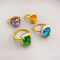 Латунное кольцо с стразами, Латунь, 18K золотым напылением, ювелирные изделия моды & разные стили для выбора & Женский & со стразами, Много цветов для выбора, размер:7, продается PC