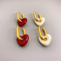 Huggie Hoop Drop Earring, Латунь, Сердце, 18K золотым напылением, ювелирные изделия моды & Женский & эмаль, Много цветов для выбора продается Пара