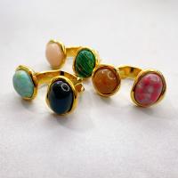 Gemstone Brass Finger Ring, with Gemstone, 18K gold plated, fashion jewelry & for woman US Ring 