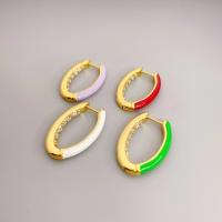 Brass Huggie Hoop Earring, 18K gold plated, fashion jewelry & for woman & enamel & with rhinestone 