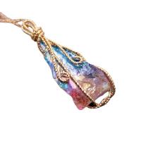 Gemstone Jewelry Pendant, Colorful Fluorite, with Brass, irregular, gold color plated, Unisex, multi-colored, 15-35x30-50mm 