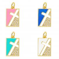 Cubic Zirconia Micro Pave Brass Pendant, Rectangle, gold color plated, with cross pattern & DIY & micro pave cubic zirconia & enamel 