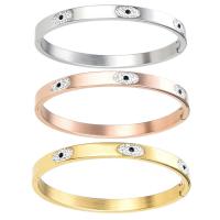 Stainless Steel Bangle, 304 Stainless Steel, Vacuum Plating, evil eye pattern & micro pave cubic zirconia & for woman 