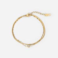 Stainless Steel Charm Bracelet, 304 Stainless Steel, with 1.18inch extender chain, 18K gold plated, Double Layer & micro pave cubic zirconia & for woman, golden, 1.65mm Approx 6.69 Inch 