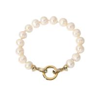 Cultured Freshwater Pearl Bracelets, 304 Stainless Steel, with Freshwater Pearl, 18K gold plated, fashion jewelry & for woman, golden, 9.8mm,16mm Approx 7.48 Inch 