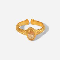 Cubic Zirconia anillo de dedo de acero inoxidable, acero inoxidable 304, 18K chapado en oro, Joyería & micro arcilla de zirconia cúbica & para mujer, dorado, 8mm, Vendido por UD