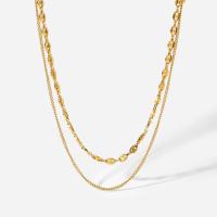 Stainless Steel Chain Necklace, 304 Stainless Steel, with 1.97inch extender chain, 18K gold plated, Double Layer & fashion jewelry & for woman, golden, 5.4mm Approx 14.57 Inch, Approx 16.14 Inch 