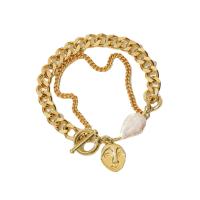 Bracelets en laiton, avec perle de plastique, Plaqué d'or 14K, Double couche & bijoux de mode & pour femme, doré Environ 7.09 pouce, Vendu par brin