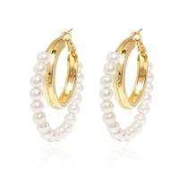 Kunststoff Perle Zink Legierung Ohrring, Zinklegierung, mit Kunststoff Perlen, goldfarben plattiert, Modeschmuck & für Frau, goldfarben, 50x50mm, verkauft von Paar