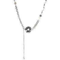 Resin Zinc Alloy Necklace, Titanium Steel, with Glass Beads & Resin & Zinc Alloy, with 6cm extender chain, silver color plated, fashion jewelry & for woman, silver color cm 