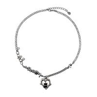 Titanium Steel Jewelry Necklace, with Zinc Alloy, with 6cm extender chain, Heart, silver color plated, fashion jewelry & for woman, silver color cm 