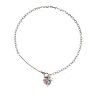 Rhinestone Zinc Alloy Necklace, Heart, silver color plated, fashion jewelry & for woman & with rhinestone, silver color .5 cm 