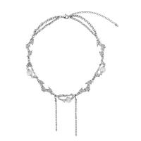 Collar de la joyería de titanio, Partículas de acero, con Ópalo marino & aleación de zinc, con 6cm extender cadena, chapado en color de plata, para mujer, plateado, 40mm, longitud:35 cm, Vendido por UD