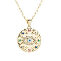Cubic Zircon Micro Pave Brass Necklace, gold color plated, evil eye pattern & micro pave cubic zirconia & for woman Approx 17.7 Inch 