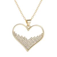 Cubic Zircon Micro Pave Brass Necklace, Heart, gold color plated, micro pave cubic zirconia & for woman & hollow Approx 17.7 Inch 