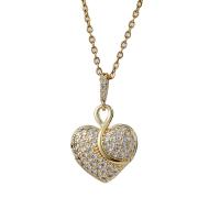 Cubic Zircon Micro Pave Brass Necklace, Heart, real gold plated, micro pave cubic zirconia & for woman Approx 17.7 Inch 
