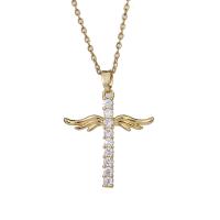 Cubic Zircon Micro Pave Brass Necklace, Cross, real gold plated, micro pave cubic zirconia & for woman Approx 17.7 Inch 