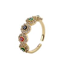 Evil Eye Jewelry Finger Ring, Brass, real gold plated, Adjustable & evil eye pattern & micro pave cubic zirconia & for woman & enamel, multi-colored 