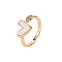Cubic Zirconia Micro Pave Brass Finger Ring, with Shell, Heart, real gold plated, Adjustable & micro pave cubic zirconia & for woman 
