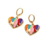 Huggie Hoop Drop Earring, Латунь, Сердце, 14K плакирование железом, ювелирные изделия моды & Женский & эмаль, разноцветный продается Пара