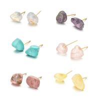 Boucles d'oreilles en pierres semi-précieuses, laiton, avec Pierre naturelle, Plaqué d'or 14K, bijoux de mode & pour femme, plus de couleurs à choisir, 10mm, Vendu par paire