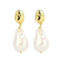 Freshwater Pearl Brass Earring, with Freshwater Pearl, 14K gold plated, fashion jewelry & for woman 