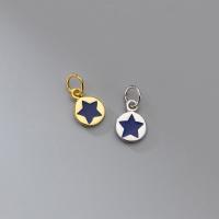 Sterling Silver Pendants, 925 Sterling Silver, plated, with star pattern & epoxy gel 8mm 