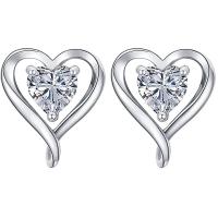Sterling Silver Cubic Zirconia Earring, 925 Sterling Silver, Heart, plated, micro pave cubic zirconia & for woman 