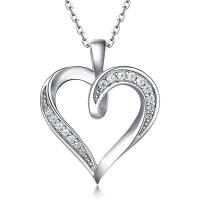 純銀製の宝石類のネックレス, 92.5％純度シルバー, ハート形, プラチナメッキ, 女性用 & ライン石のある & くり抜き 長さ:約 16 インチ, 売り手 パソコン