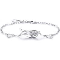 Sterling Silver Bracelets, 925 Sterling Silver, Angel Wing, plated, for woman & with rhinestone 226mm 