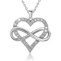 Cubic Zircon Micro Pave Sterling Silver Necklace, 925 Sterling Silver, Heart, plated, micro pave cubic zirconia & for woman & hollow Approx 15.7 Inch 