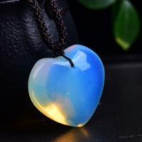collier Opaline, avec corde de cire, coeur, poli, bijoux de mode & unisexe Environ 14 pouce, Vendu par PC