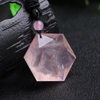 Rose Quartz Necklace, with Wax Cord, Hexagon, polished, fashion jewelry & Unisex, 30mm Approx 14 Inch 