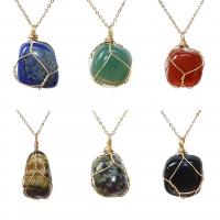 Gemstone Brass Pendants, Natural Stone, with Brass, gold color plated & Unisex 15-25mm 
