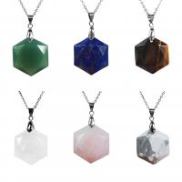 Gemstone ювелирные изделия Кулон, Природный камень, Шестиугольник, различные материалы для выбора & Мужская, Много цветов для выбора продается PC