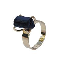 Gemstone Brass Finger Ring, Schorl, with Brass, gold color plated, Unisex, black, 15mm, Inner Approx 20mm 