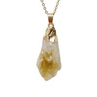 Quartz Necklace, Citrine, with Brass, gold color plated, Unisex, yellow Approx 38 cm 