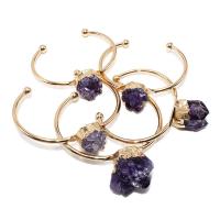 Quartz Bracelets, Amethyst, with Brass, irregular, gold color plated, for woman, purple, 15-25mm, Inner Approx 54mm 