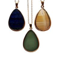 Gemstone Jewelry Pendant, Natural Stone, with Brass, Teardrop, gold color plated & Unisex 35-40x3-5mm 