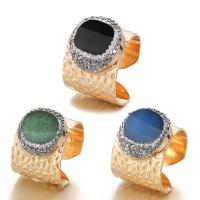 Gemstone Brass Finger Ring, Agate, with Rhinestone Clay Pave & Brass, gold color plated, Unisex Inner Approx 19mm 